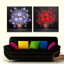 Load image into Gallery viewer, 2 Panel Painting Red Purple Flowers Vase for Home Decoration Wall Art Canvas Prints Wall Picture Unframed
