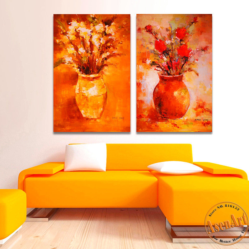 2 Piece Set Impression Flower Picture Vase Painting for Living Room Modern Art Canvas Prints Wall Paintings No Frame