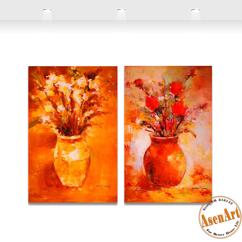 2 Piece Set Impression Flower Picture Vase Painting for Living Room Modern Art Canvas Prints Wall Paintings No Frame