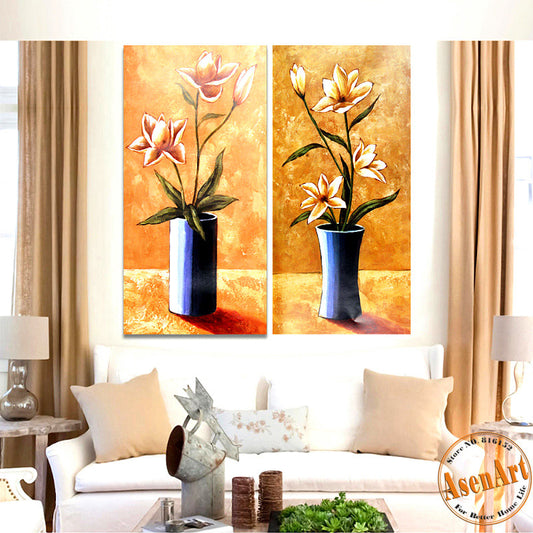 2 Piece Set Classical Flower Picture Vase Painting for Living Room Modern Art Canvas Prints Wall Paintings No Frame