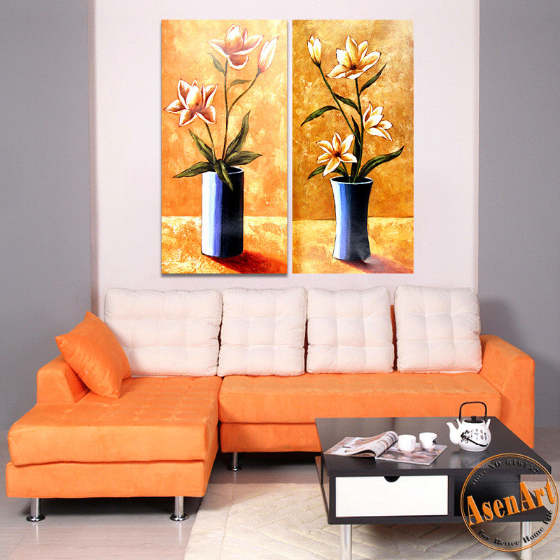 2 Piece Set Classical Flower Picture Vase Painting for Living Room Modern Art Canvas Prints Wall Paintings No Frame