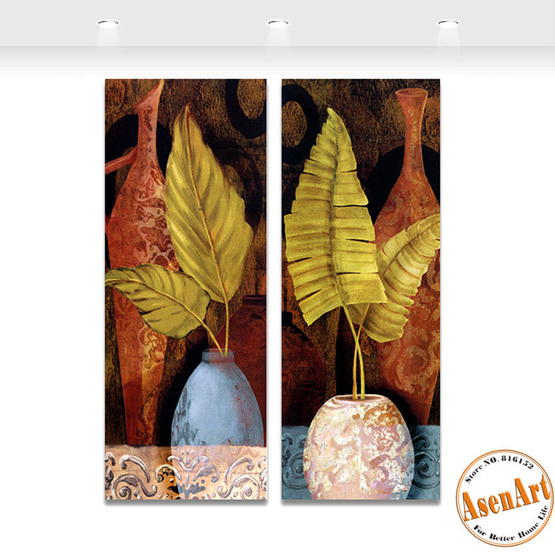 2 Piece Set Leaves Flower Vase Painting for Living Room Modern Art Canvas Prints Wall Paintings No Frame