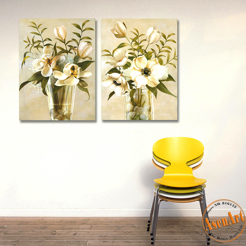 2 Piece Set White Flower Picture for Wall Art Canvas Prints Wall Paintings for Living Room Home Decor Unframed