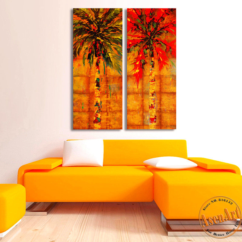 2 Piece Set Coconut Tree Painting Canvas Prints Wall Paintings for Living Room Home Decor Wall Art Unframed