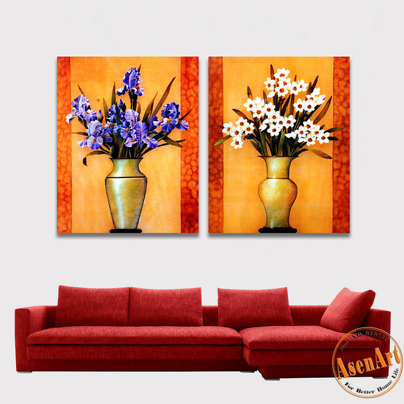 2 Piece Set Purple White Flower Picture Art Vase Painting for Living Room Modern Wall Art Canvas Prints No Frame
