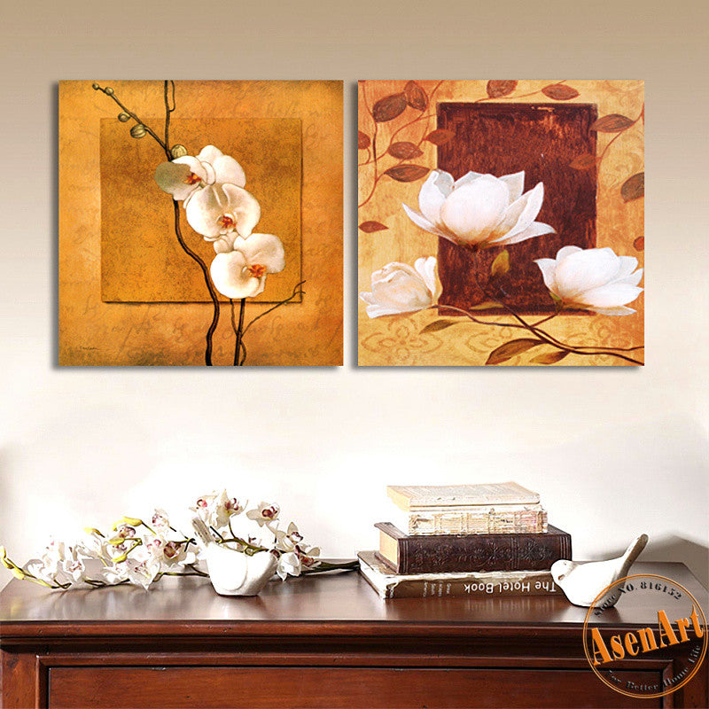 2 Piece Set Classical White Flower Canvas Painting Floral Picture for Living Room Wall Art Canvas Prints Unframed