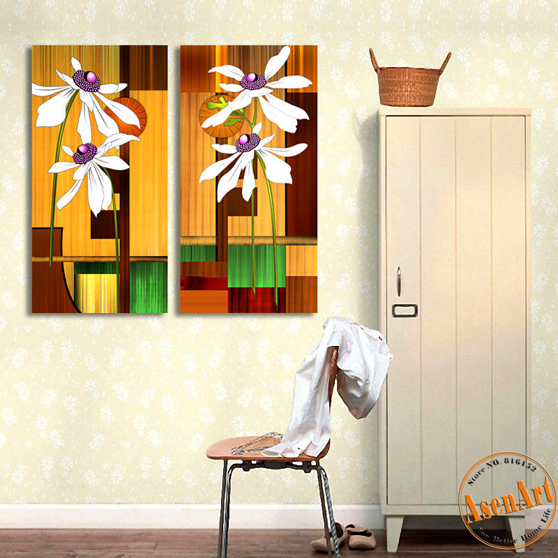 2 Piece Set White Abstract Flower Painting Modern Home Decoration Wall Art Canvas Prints Wall Picture Unframed