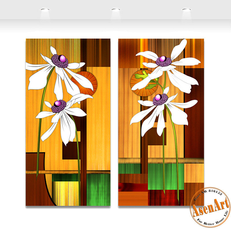 2 Piece Set White Abstract Flower Painting Modern Home Decoration Wall Art Canvas Prints Wall Picture Unframed