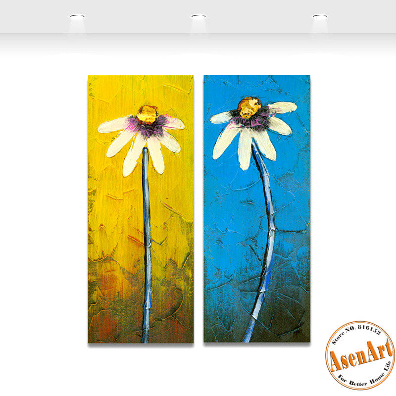 2 Piece Set Daisy White Flower Painting Palette Knife Painting Canvas Prints Wall Picture for Dining Room Unframed