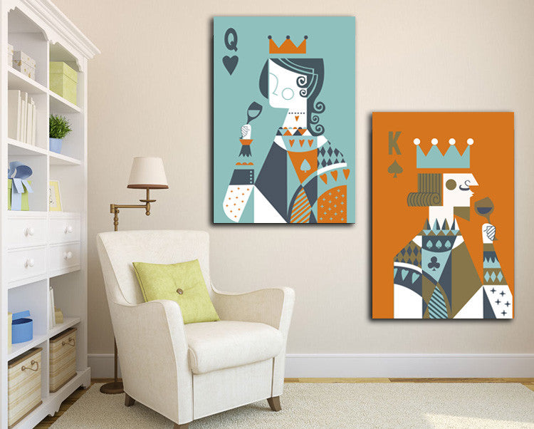 2 Pieces Picture Poker King and Queen Toast Painting Canvas Print Wall Art Home Living Office Wall Decor