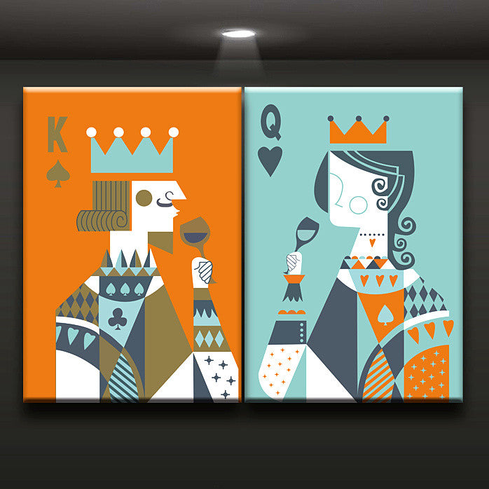 2 Pieces Picture Poker King and Queen Toast Painting Canvas Print Wall Art Home Living Office Wall Decor