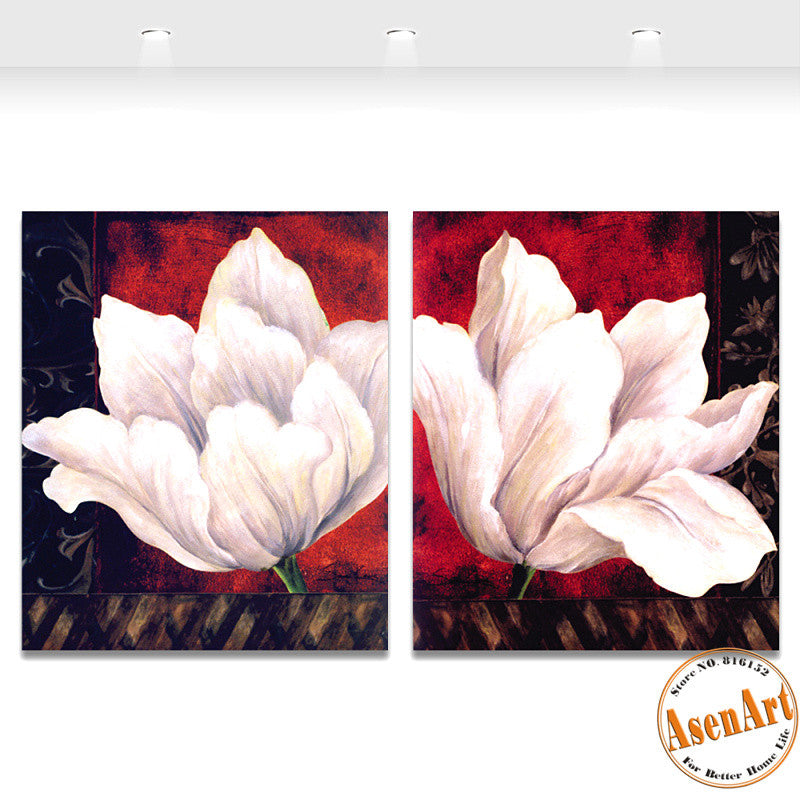2 Piece Set White Flower Picture Art Vintage Painting for Living Room Modern Wall Art Canvas Prints No Frame