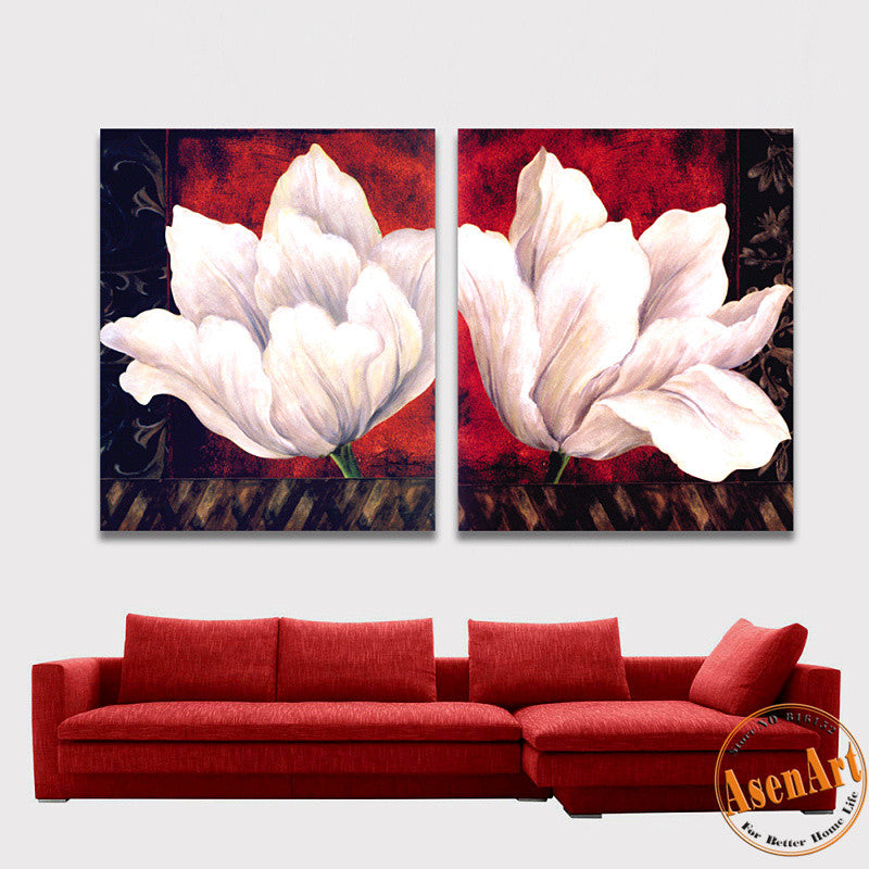 2 Piece Set White Flower Picture Art Vintage Painting for Living Room Modern Wall Art Canvas Prints No Frame