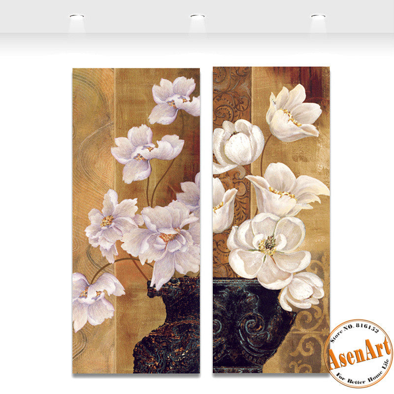 2 Panel Vintage White Flower Picture Vase Painting for Bedroom Wall Decor Canvas Prints Artwork No Frame