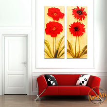 Load image into Gallery viewer, 2 Panel Vintage Red Flowers Painting Wall Pictures for Living Room Home Decoration Wall Art Canvas Prints Unframed
