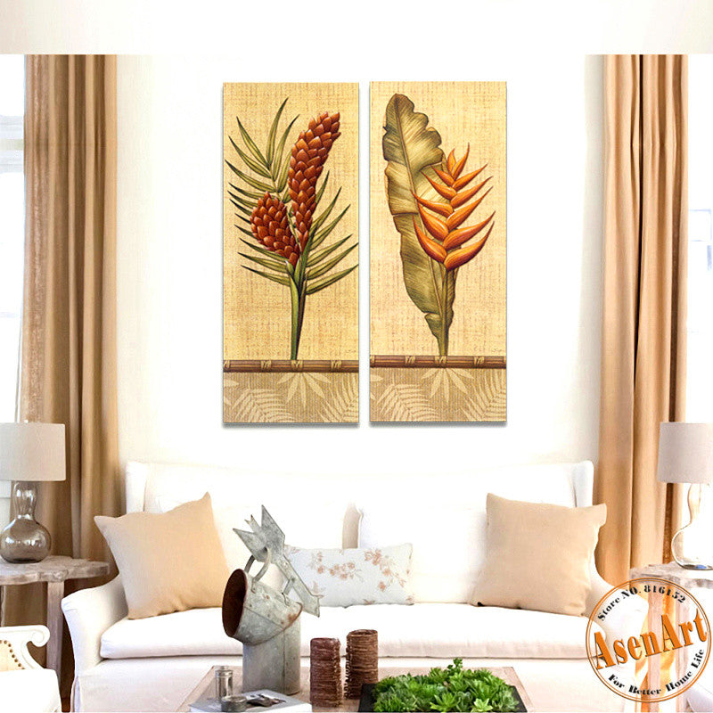 2 Piece Set Green Plants Painting for Bedroom Home Decoration Wall Art Canvas Prints Wall Picture No Frame