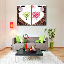 Load image into Gallery viewer, 2 Pieces Set Coffee Love Heart Tree Painting Canvas Print Mural Art for Home Living Cafe Wall Decor
