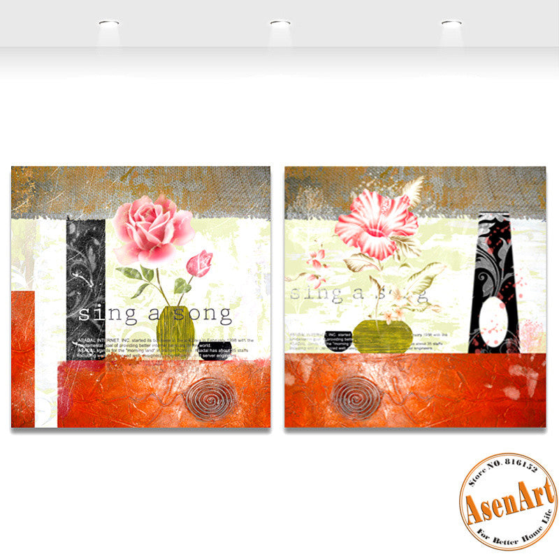 2 Panel Classical Pink Flower Painting for Living Room Modern Wall Decor Canvas Prints Artwork No Frame