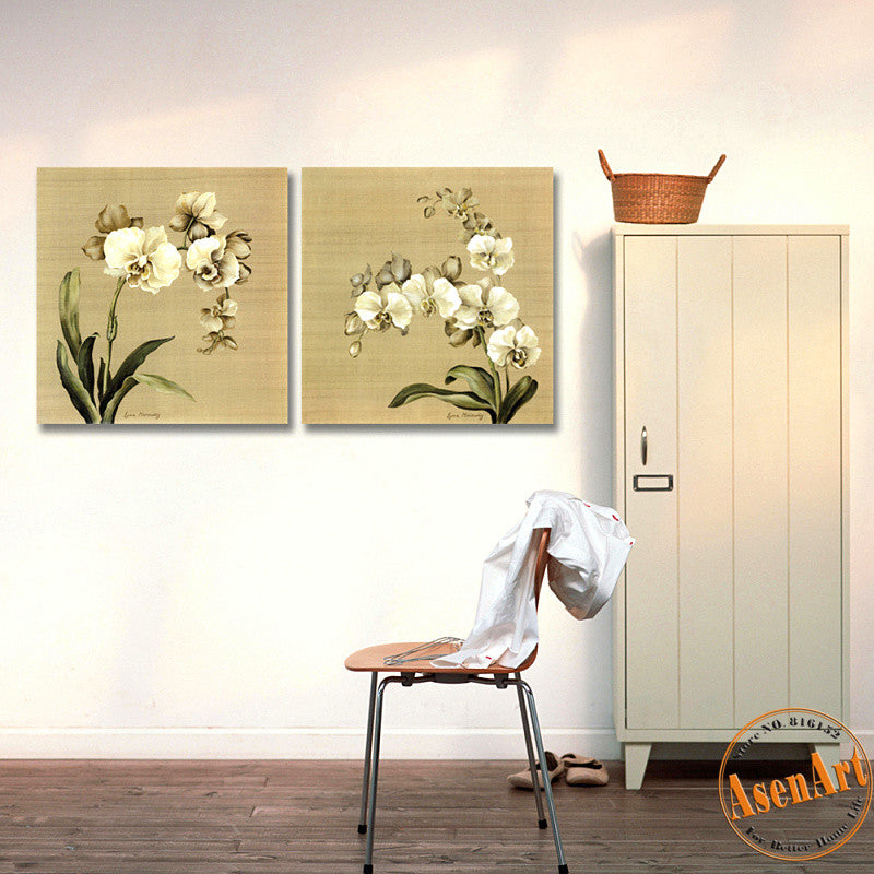 2 Panel Butterfly Orchid White Flower Painting Picture for Living Room Wall Decor Canvas Prints Artwork No Frame