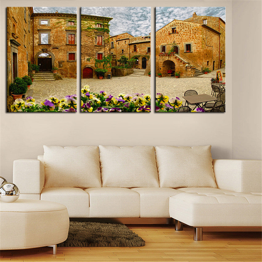 NO FRAME 3pcs banyoregio small italian town Printed Oil Painting On Canvas Oil Painting for Home Decor Wall Decor