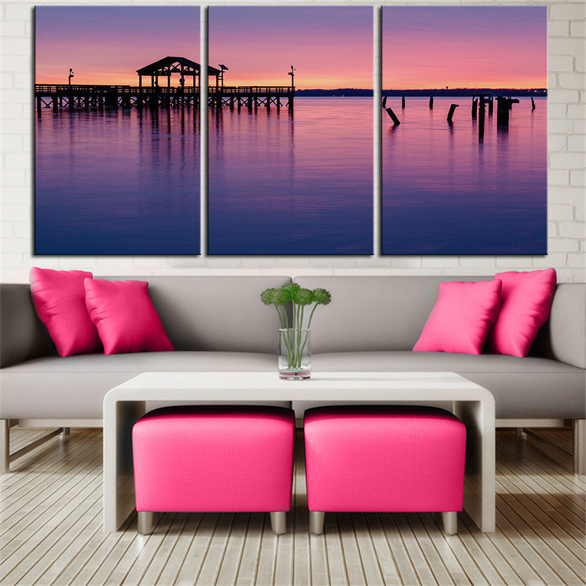 NO FRAME 3pcs Virginia park lake reflection bridge pier Printed Oil Painting On Canvas wall Painting for Home Decor Wall picture