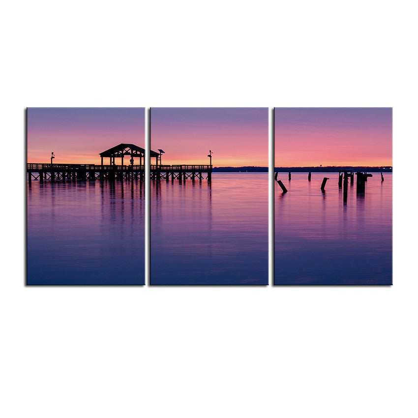 NO FRAME 3pcs Virginia park lake reflection bridge pier Printed Oil Painting On Canvas wall Painting for Home Decor Wall picture