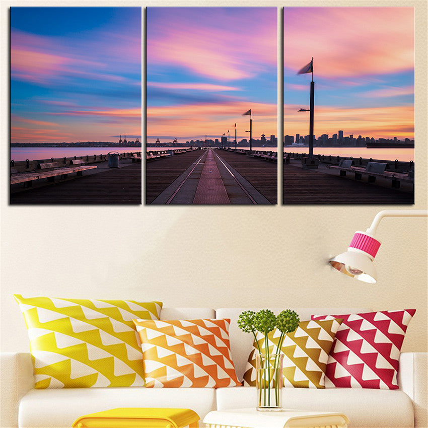 NO FRAME 3pcs pink pier landscape Printed Oil Painting On Canvas wall Painting for Home Decor Wall picture