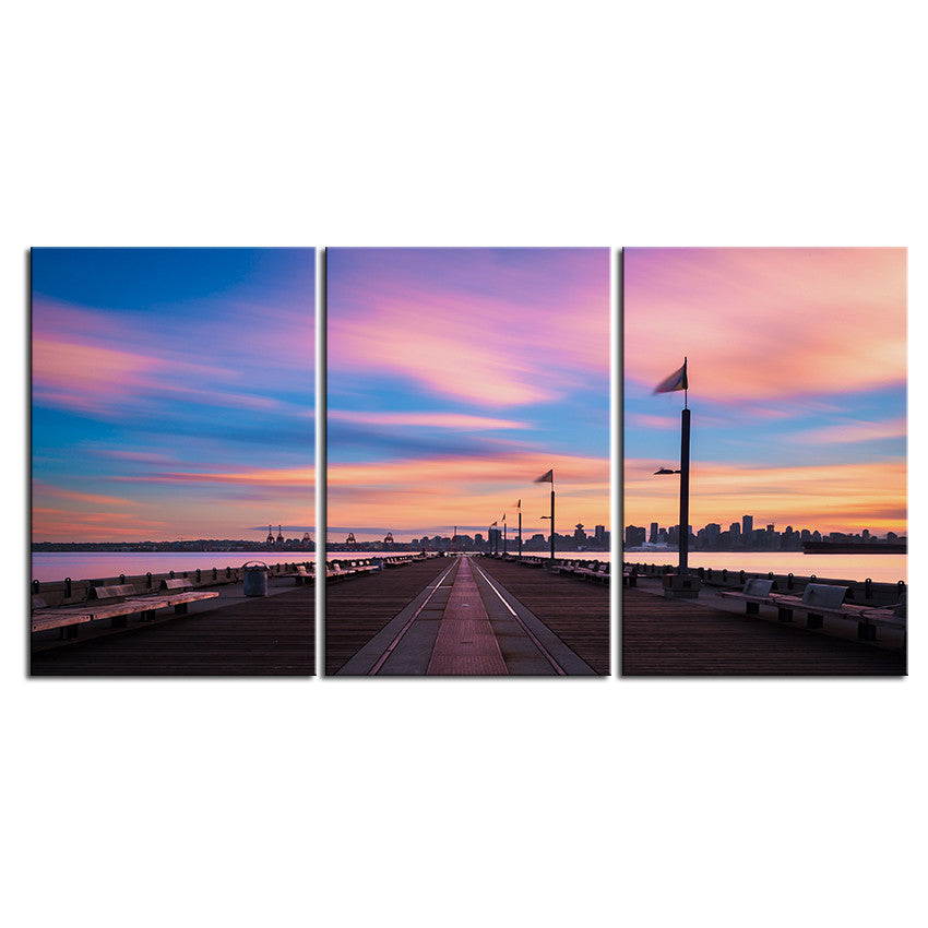 NO FRAME 3pcs pink pier landscape Printed Oil Painting On Canvas wall Painting for Home Decor Wall picture