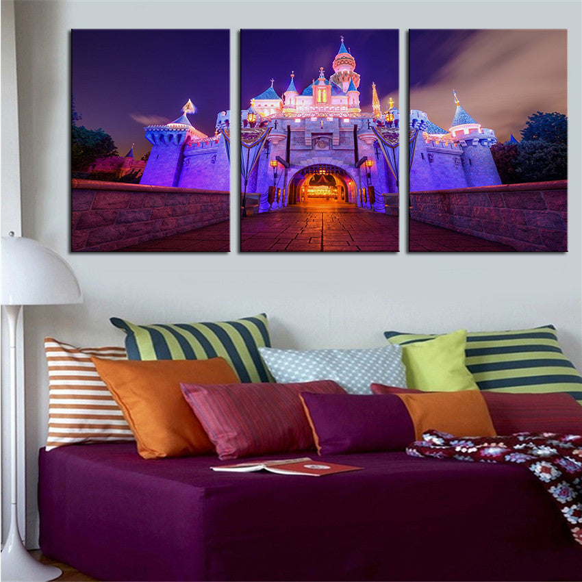 NO FRAME 3pcs castle-beautiful-in-the-night Printed Oil Painting On Canvas Oil Painting for Home Decor Wall Decor