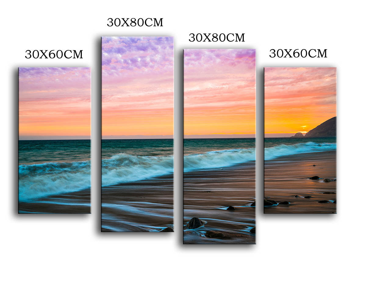 2016 new product Print Oil Painting Wall painting 4PC/SET malibu sunset sea waves Wall Art Picture For Living Room painting