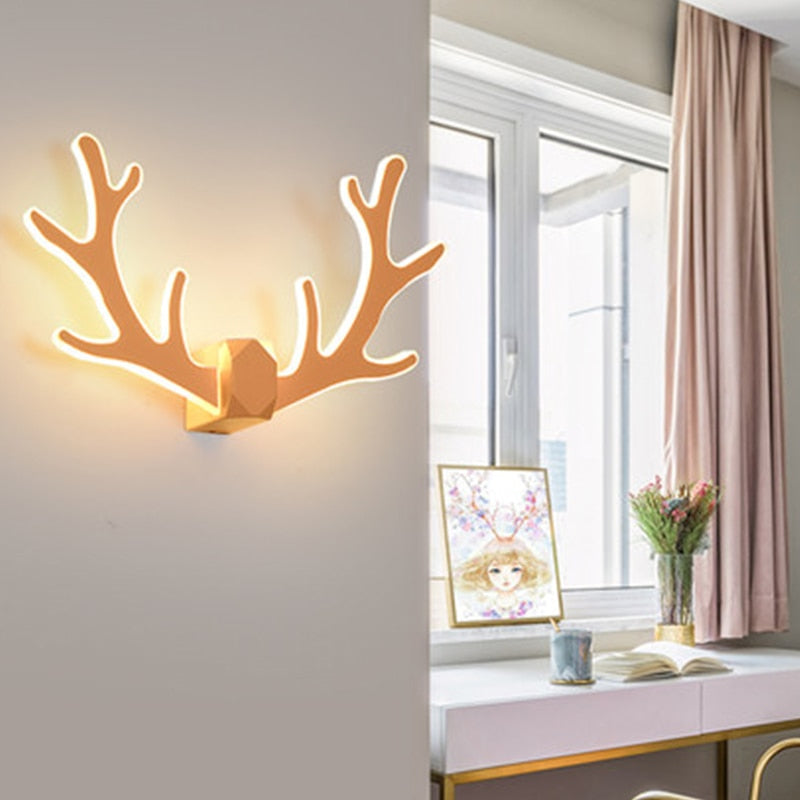 Nordic Antler wall lamp LED bedside bedroom light macarons wall sconce LED 20W hotel living room background indoor lighting