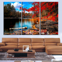 Load image into Gallery viewer, Canvas Painting Red Lake Tree Landscape Quadros Decoration Oil Picture Scenery Wall Art Picture for Living Room No Frame 3 Piece

