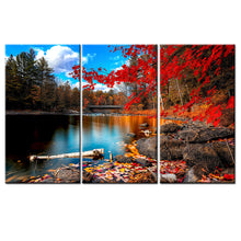 Load image into Gallery viewer, Canvas Painting Red Lake Tree Landscape Quadros Decoration Oil Picture Scenery Wall Art Picture for Living Room No Frame 3 Piece
