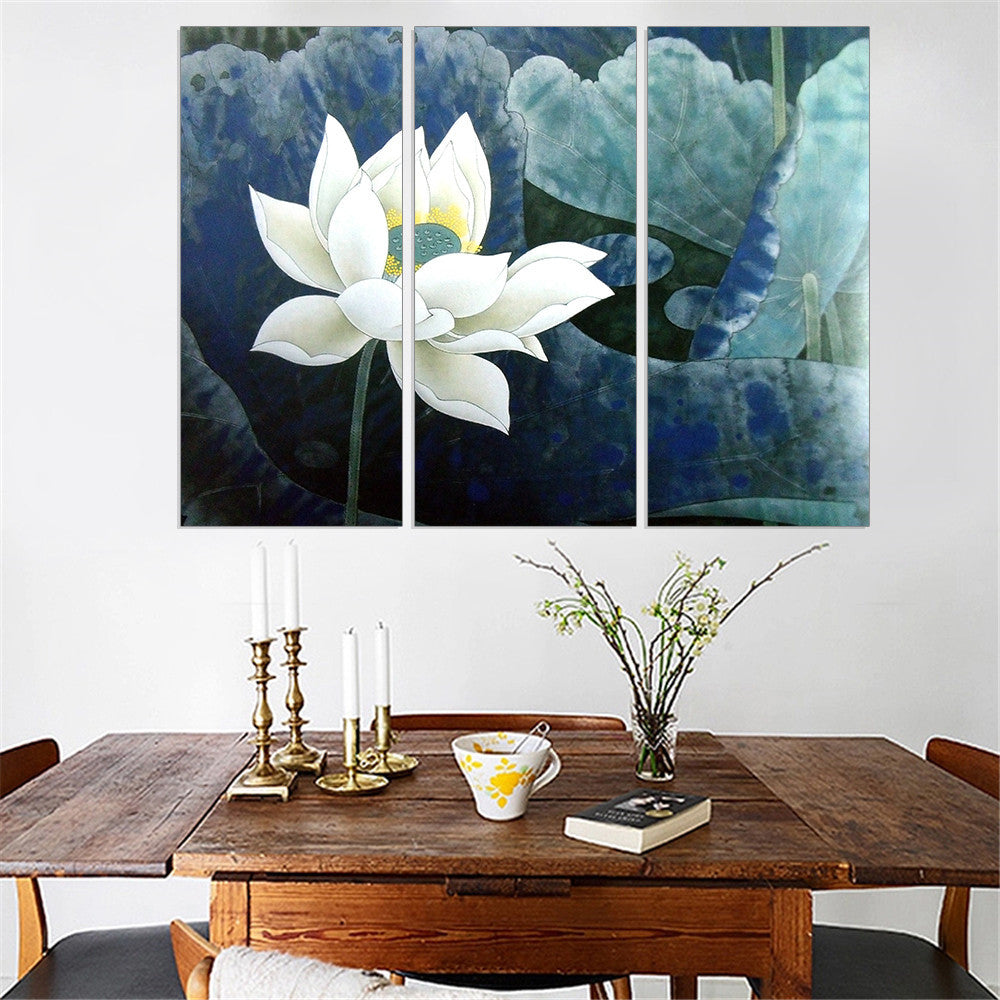 Modular Canvas Painting White Lotus Wall Painting Flower Oil Picture Scenery Art Print and Poster Unframed Home Decoration 3pcs