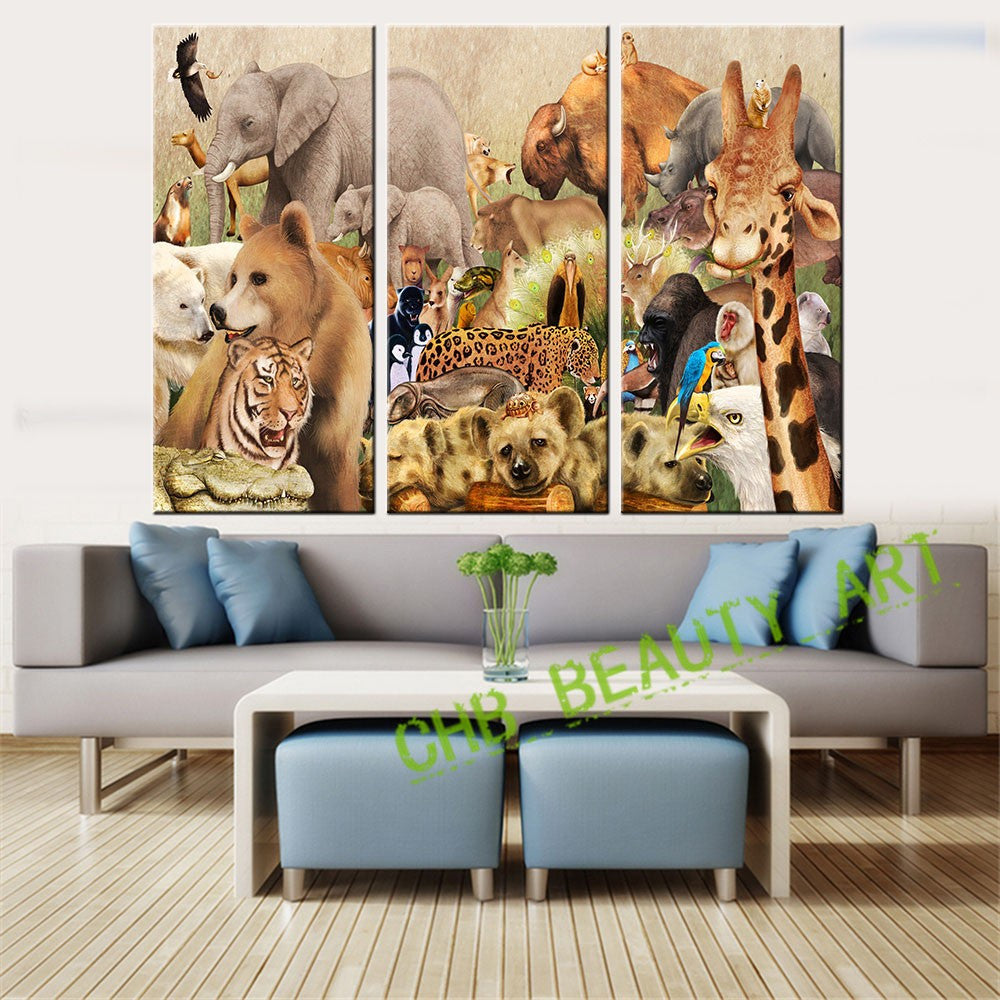 3 Pieces Canvas Wall Art Canvas Painting Animal World  Wall Pictures For Living Room Artwork For Child Room HD Print Unframed
