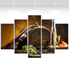 Load image into Gallery viewer, 5 Panel Wall Art Grape Wine Barrel Violin Painting for Kitchen Bar Printed Canvas Painting Still Life Wall Paintings Unframed
