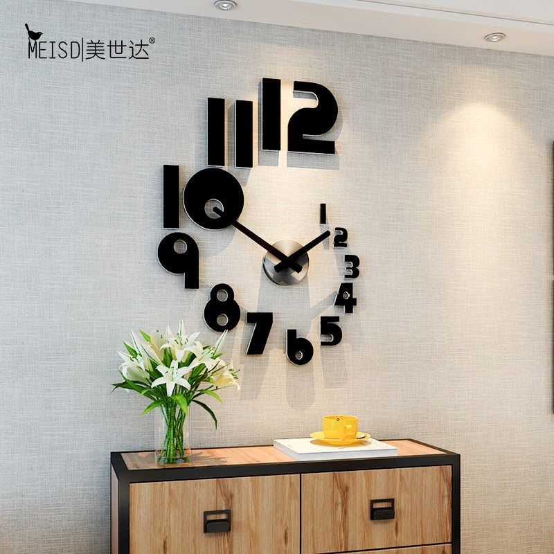 NEW Creative Numbers DIY Wall Clock Watch Modern Design Wall Watch for Living Room Home Decor Acrylic Clock Wall Mirror Stickers