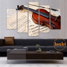 Load image into Gallery viewer, 5 Panel Canvas Art Still Life Violin Painting Music Score Canvas Prints Wall Pictures for Living Room Modern Home Decor No Frame
