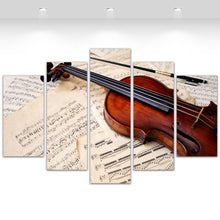Load image into Gallery viewer, 5 Panel Canvas Art Still Life Violin Painting Music Score Canvas Prints Wall Pictures for Living Room Modern Home Decor No Frame

