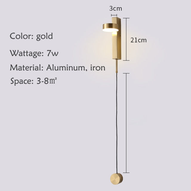 LED Wall Lamp Simple Rotating  Wall Lightings Black Gold Bedroom  Living Room Aisle Rotary Switch Indoor Lighting Fixtures