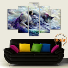 Load image into Gallery viewer, 5 Panel Wall Art Canvas Prints Sleeping Cat Woman Painting Wall Pictures for Living Room Modern Home Decoration Unframed
