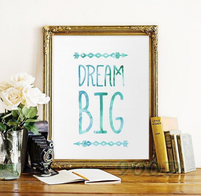 Watercolor Dream Big Quote Canvas Art Print painting Poster, Flower Wall Pictures for Home Decoration, Wall decor FA289