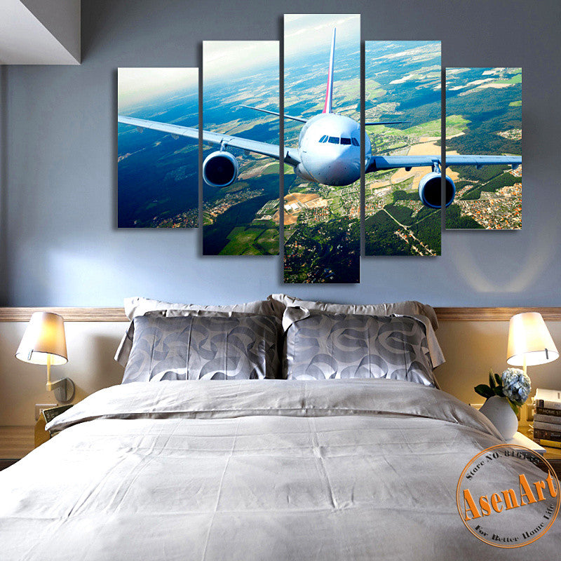 5 Panels Airplane Canvas Painting Print Picture for Living Room Home Decoration Wall Art Picture 2016 No Frame