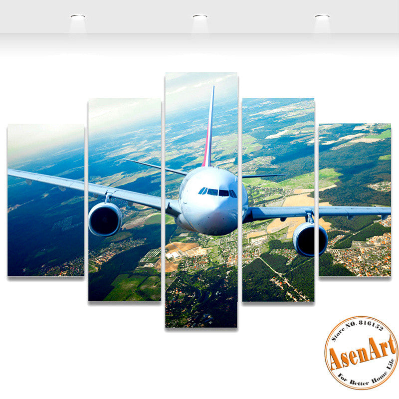 5 Panels Airplane Canvas Painting Print Picture for Living Room Home Decoration Wall Art Picture 2016 No Frame