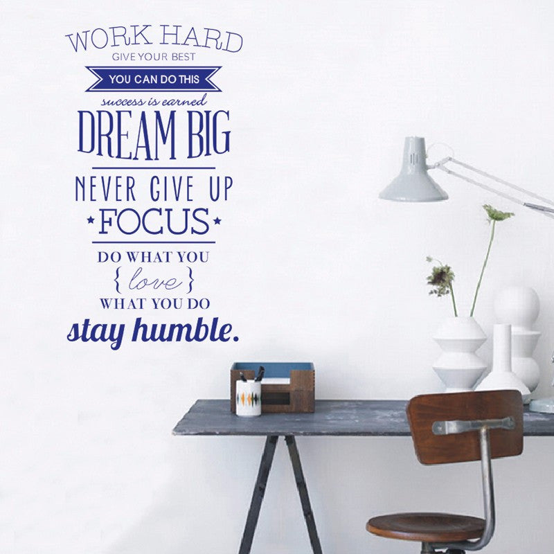 Wall Decals Quotes Work Hard Vinyl Wall Sticker Letras Decorativas Office Home Decoration Wall Art Wall Stickers Size 100x56cm