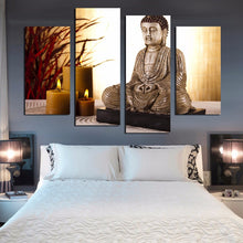 Load image into Gallery viewer, 4 Panel Buddhism Buddha Canvas Painting Antique Buda and candle picture Wall Art Home decoration for living room no frame F1853
