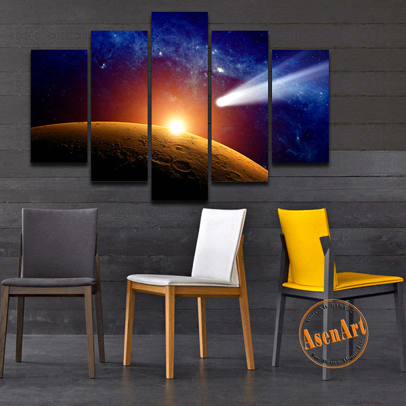 5 Panel Falling Skies Star Light Outer Space Painting Wall Art Canvas Prints Artwork Picture for Living Room Decor Unframed