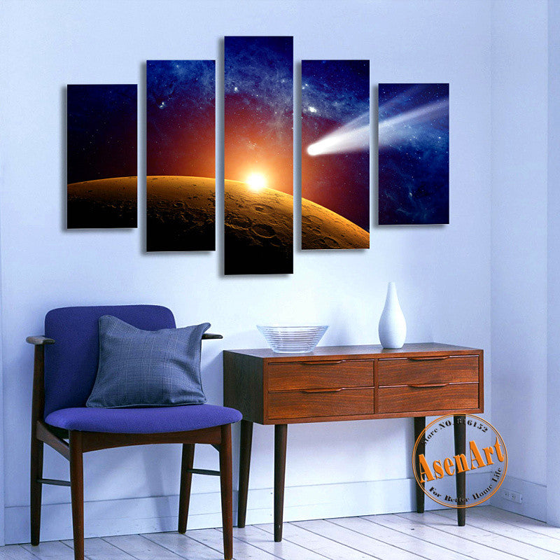 5 Panel Falling Skies Star Light Outer Space Painting Wall Art Canvas Prints Artwork Picture for Living Room Decor Unframed
