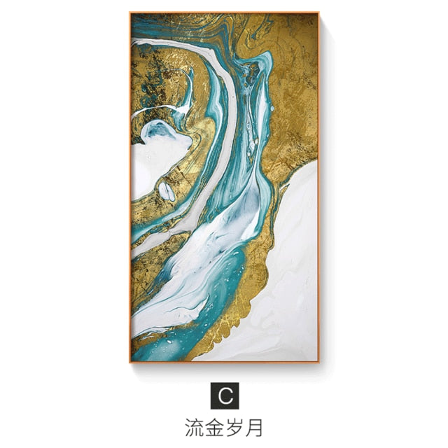 abstract Flowing Color golden canvas painting posters modern decor Hand Painted wall art pictures for living room bedroom aisle