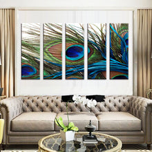 Load image into Gallery viewer, 5 Pcs/Set  Peacock Feather Wall Art Top Home Decoration Modern Wall Painting Canvas Art Cheap Canvas Wall Art Picture

